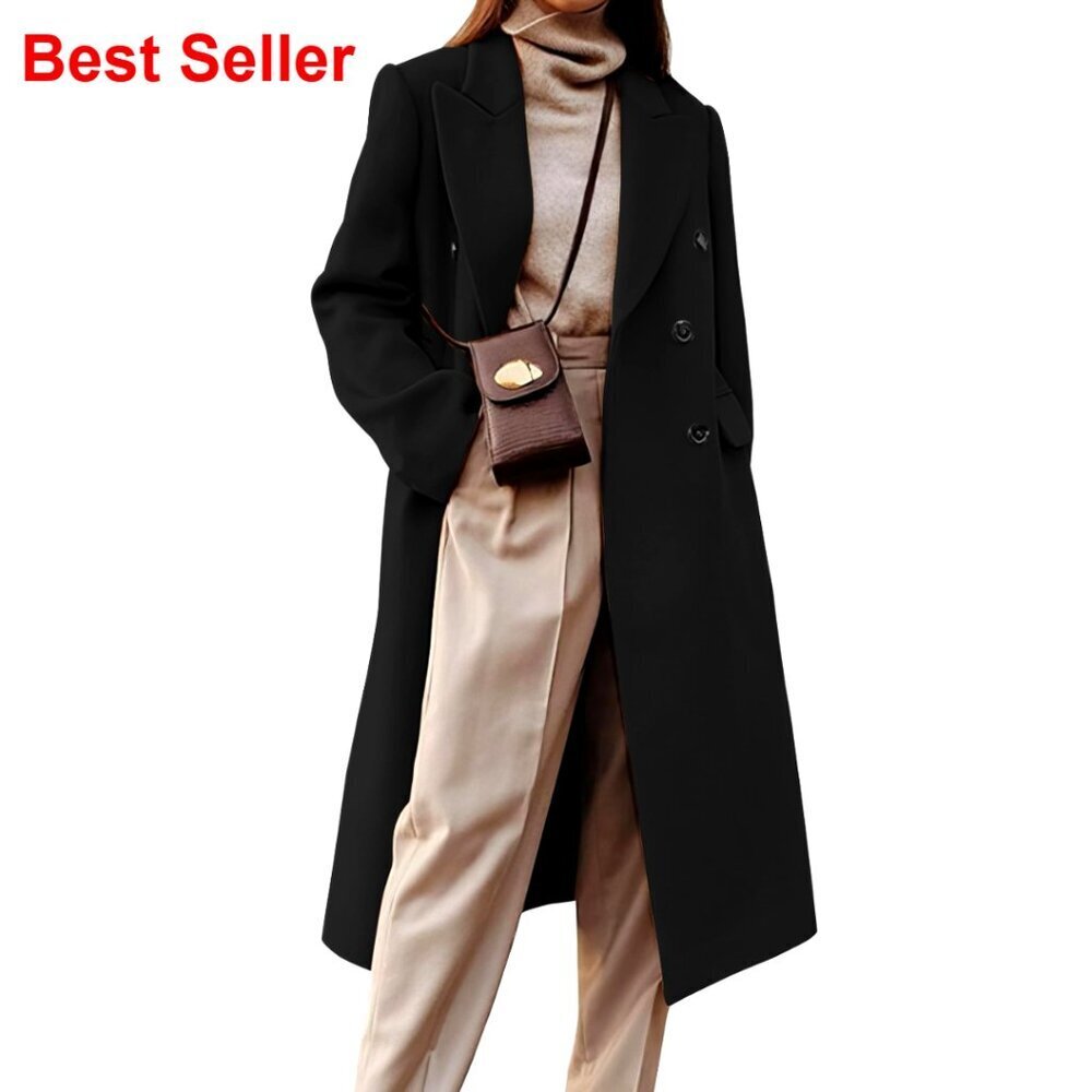 Long Wool Pea Coat Double Breasted Trench Coat Winter